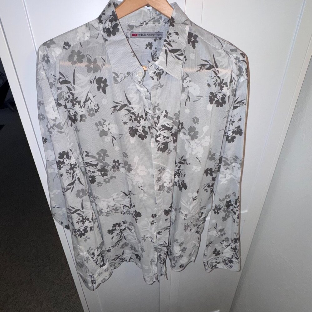 Pro Jek Raw Men's Dress Shirt | Gray and White Floral: Size 2XL